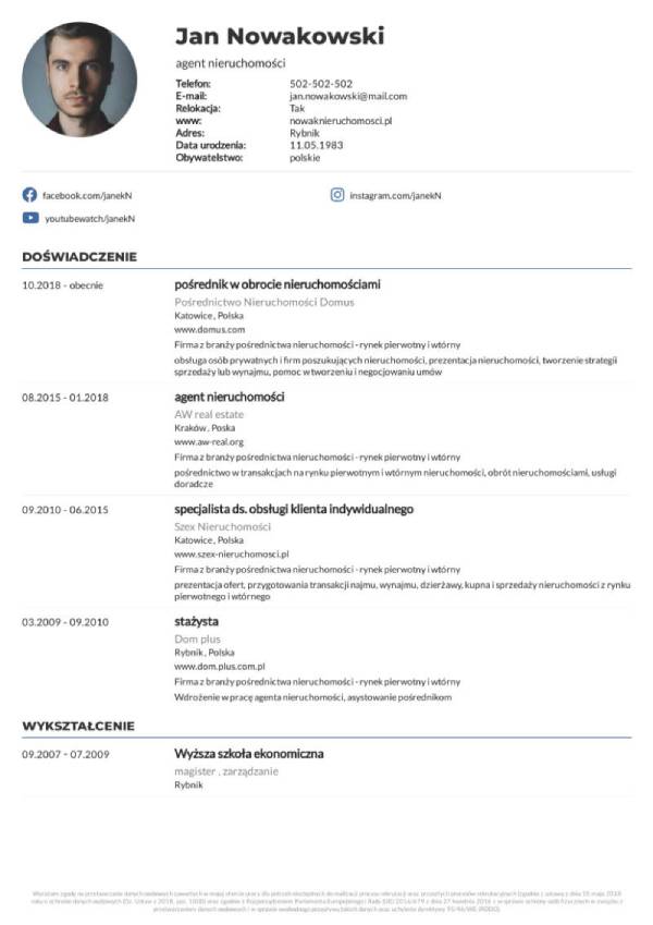 proste cv niebieskie