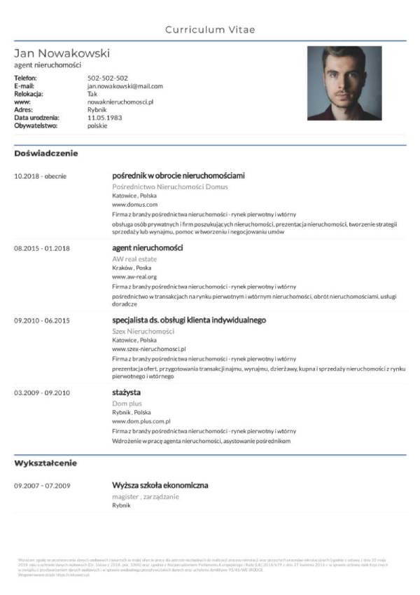 proste szablony cv kolor niebieski