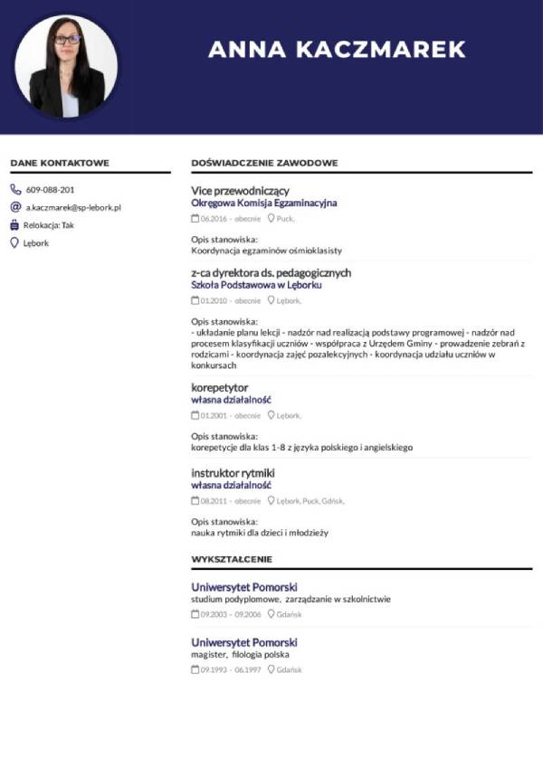 szablon cv, granatowy