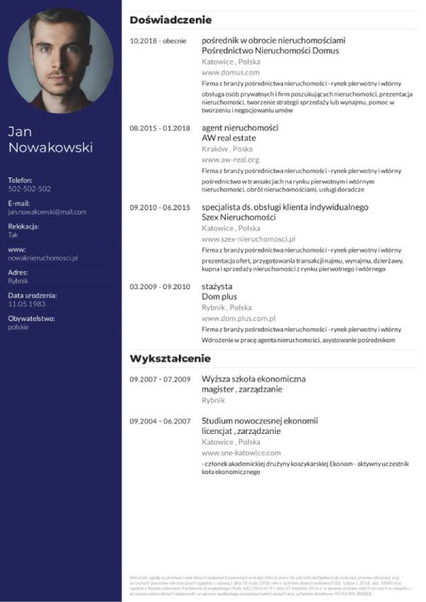 szablony cv granatowy